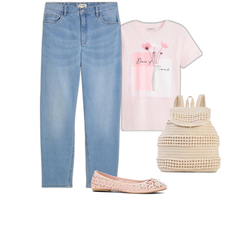 Outfit femme - Flowers. Style Romantique pour Tous les jours. Assortir avec t-shirts, ballerines, sacs à dos, jeans mom.
