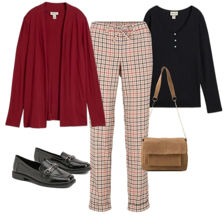 Outfit femme - Slim à carreaux. Style Casual chic pour Tous les jours. Assortir avec pantalons de sport, t-shirts, sacs en bandoulière, gilets sans manche, mocassins.