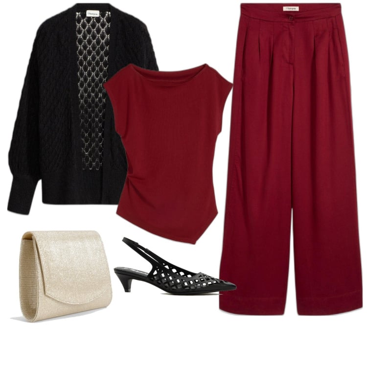Outfit femme - Le Bordeaux. Style Casual chic pour Soirée dehors. Assortir avec chaussures à talon, pulls, pantalon , hauts, pochette.
