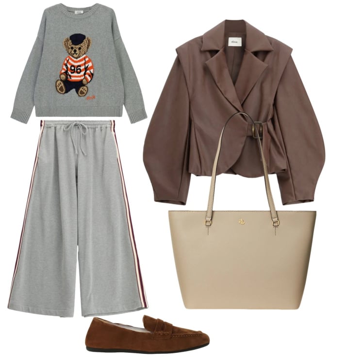 Outfit donna - Stile casual. Stile Casual per Tutti i giorni. Abbinamento con pantaloni, maglieria, mocassini, blazer, borse tote.
