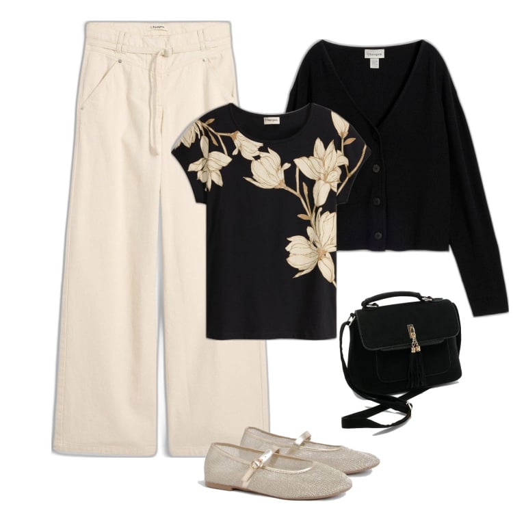 Outfit femme - Tshirt fleuri. Style Romantique pour Tous les jours. Assortir avec pantalon , pulls, t-shirts, sacs en bandoulière, ballerines.