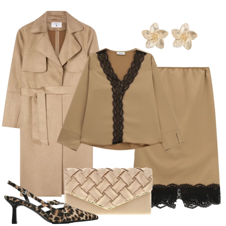 Outfit donna - Pizzo e animaler. Stile Chic per Tutti i giorni. Abbinamento con orecchini, bluse, gonne longuette, pochette, trench, décolleté.