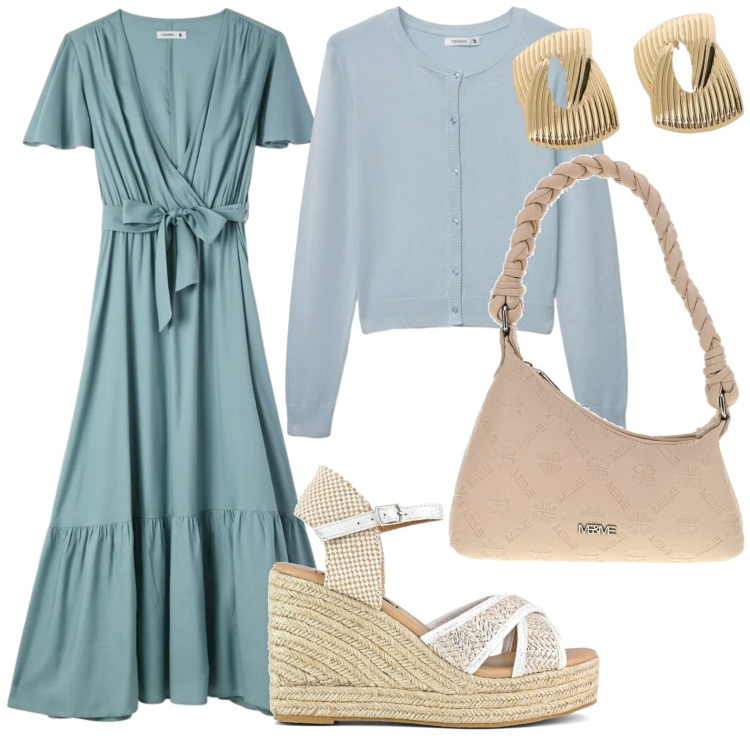 Outfit donna - Curve in movimento. Stile Urban per Tutti i giorni. Abbinamento con orecchini, zeppe, cardigans, vestiti lunghi, borse a mano.