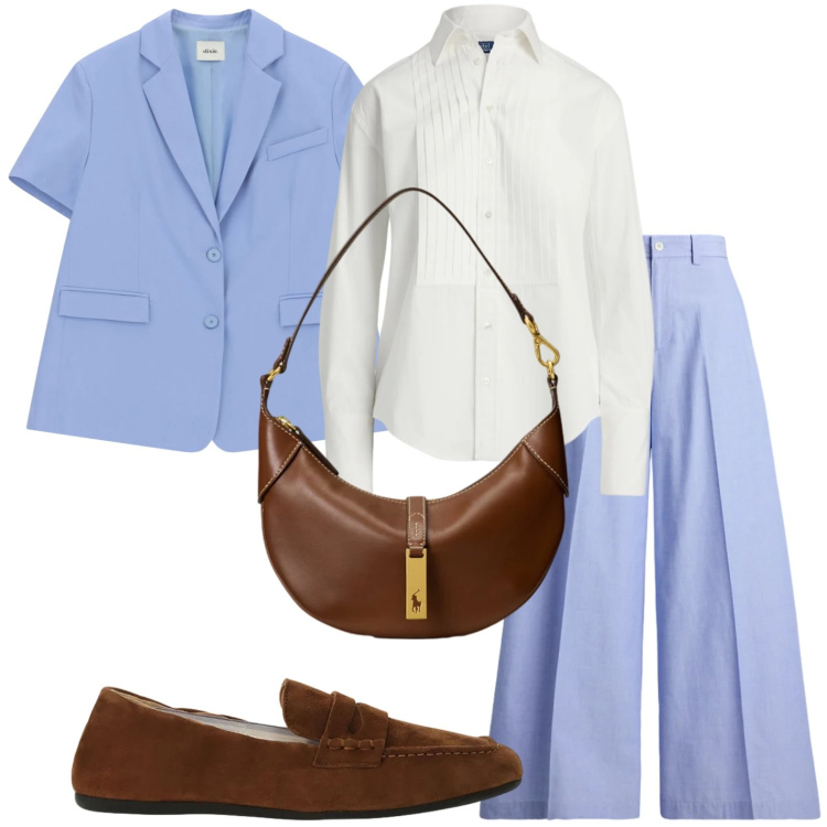 Outfit donna - L\'imperdibile tailleur. Stile Bon Ton per Ufficio. Abbinamento con mocassini, blazer, camicie, pantaloni, borse a spalla.