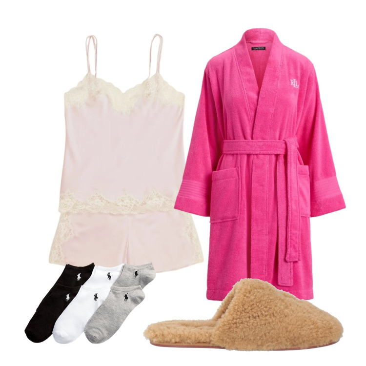Outfit donna - Nuance di rosa che illuminano. Stile Romantica per Tutti i giorni. Abbinamento con pantofole, calzini, pigiama, accappatoi.