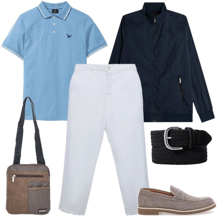Outfit uomo - Total look #2375397. Stile Casual per Tutti i giorni. Abbinamento con polo, giacche, scarpe stringate, borse sportive, cinture, pantaloni chino.