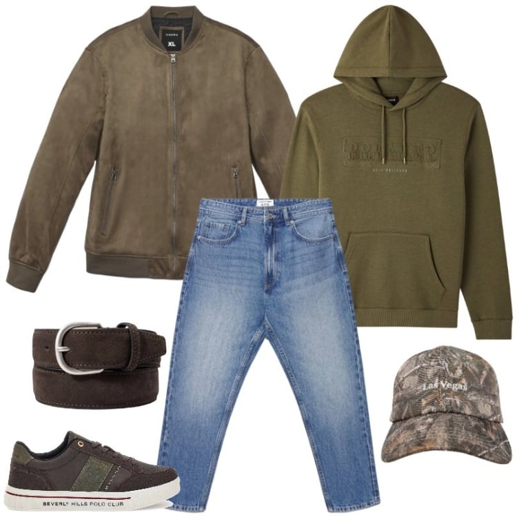 Outfit uomo - Jeans vestibilità relaxed. Stile Urban per Tutti i giorni. Abbinamento con giacche, felpe con cappuccio, sneakers, jeans, cappelli con visiera, cinture.