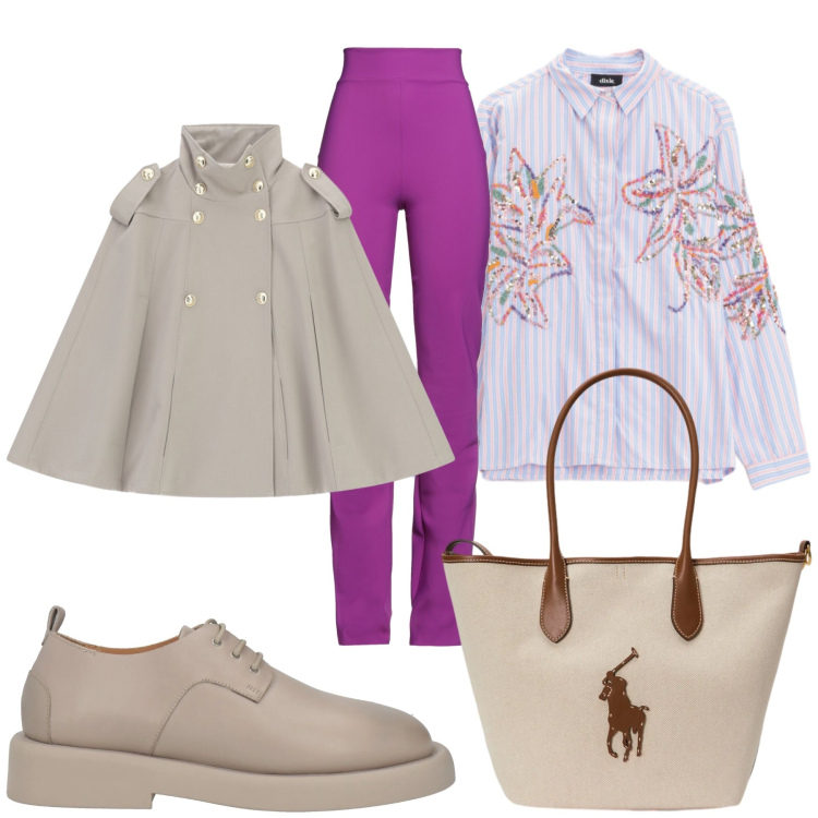 Outfit donna - Total look #2375424. Stile Casual chic per Ufficio. Abbinamento con leggings, scarpe stringate, camicie, cappotti, borse tote.