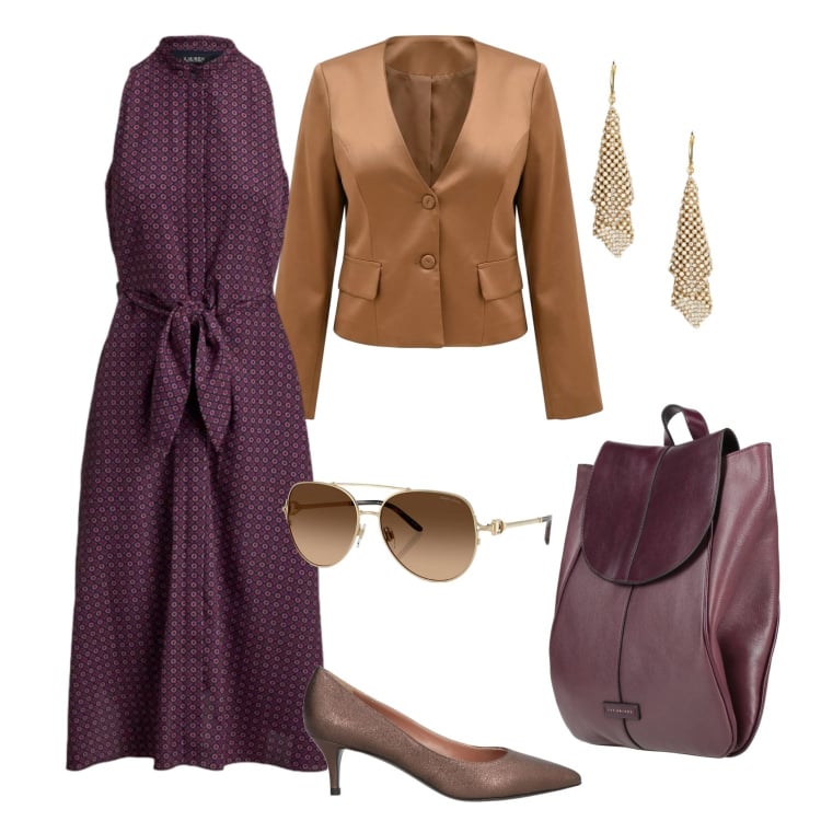 Outfit donna - Total look #2375428. Stile Casual chic per Ufficio. Abbinamento con décolleté, zaini, blazer, occhiali da sole, orecchini, vestiti midi/longuette.