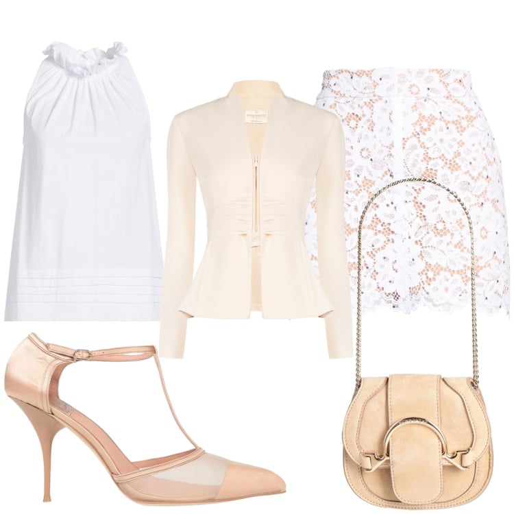 Outfit donna - Total look #2375432. Stile Romantica per Cerimonia. Abbinamento con marsupi, décolleté, minigonne, top, blazer.