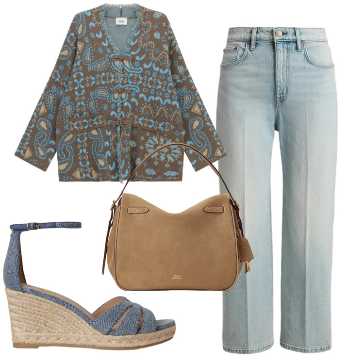 Outfit donna - Total look #2375436. Stile Basic per Tutti i giorni. Abbinamento con cardigans, borse a mano, zeppe, jeans dritti.