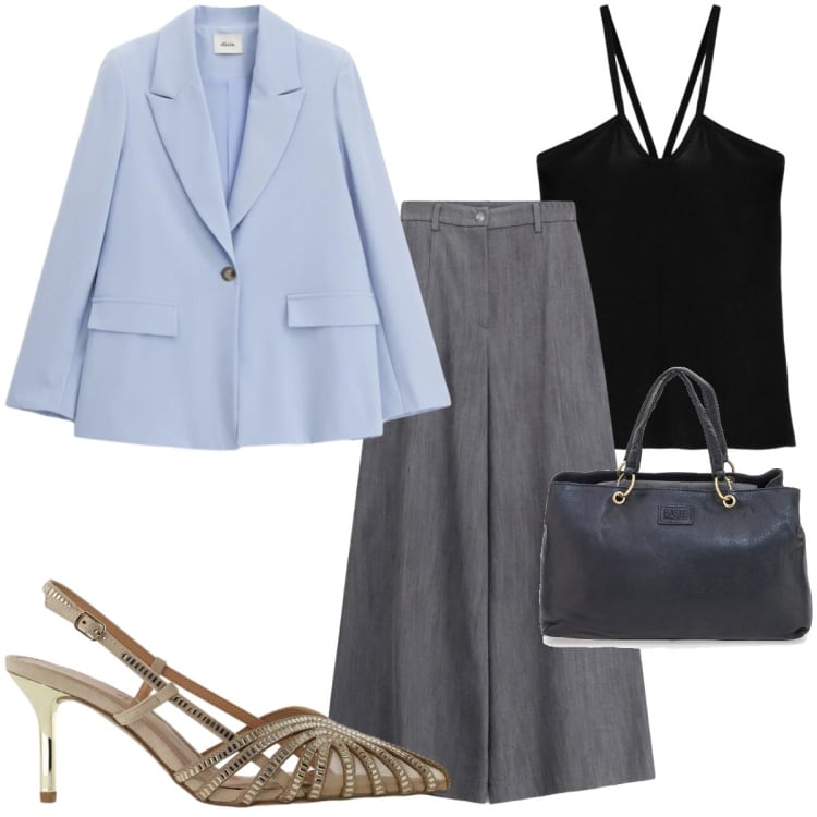Outfit donna - Total look #2375451. Stile Chic per Ufficio. Abbinamento con pantaloni a palazzo, canottiere, blazer, décolleté, borse a mano.