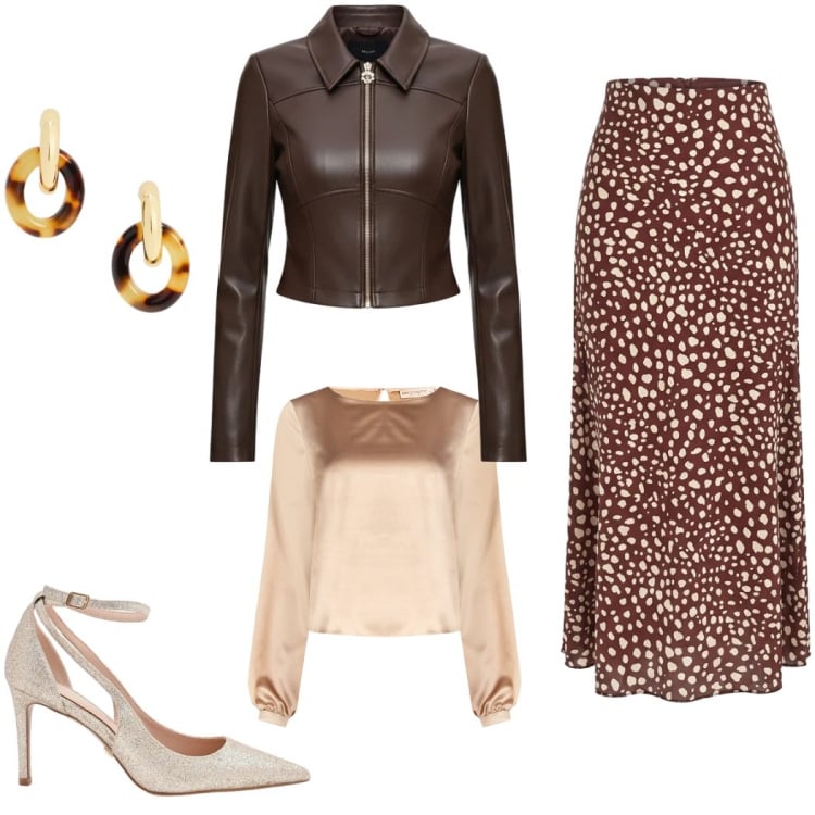 Outfit donna - Gonna lunga che passione. Stile Glamour per Serata fuori. Abbinamento con bluse, décolleté, giacche, gonne lunghe, orecchini.