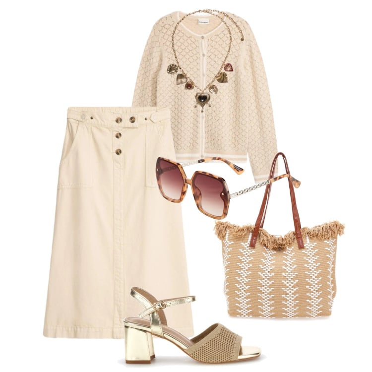 Outfit donna - Comfort Daily midi - @laurafo. Stile Casual chic per Tutti i giorni. Abbinamento con occhiali da sole, cardigans, gonne longuette, collane, borse a mano, sandali col tacco.