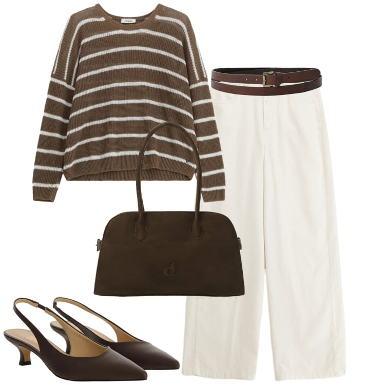 Outfit donna - Dixie. Stile Casual chic per Tutti i giorni. Abbinamento con cinture, décolleté, maglieria, cappotti, pantaloni a palazzo.