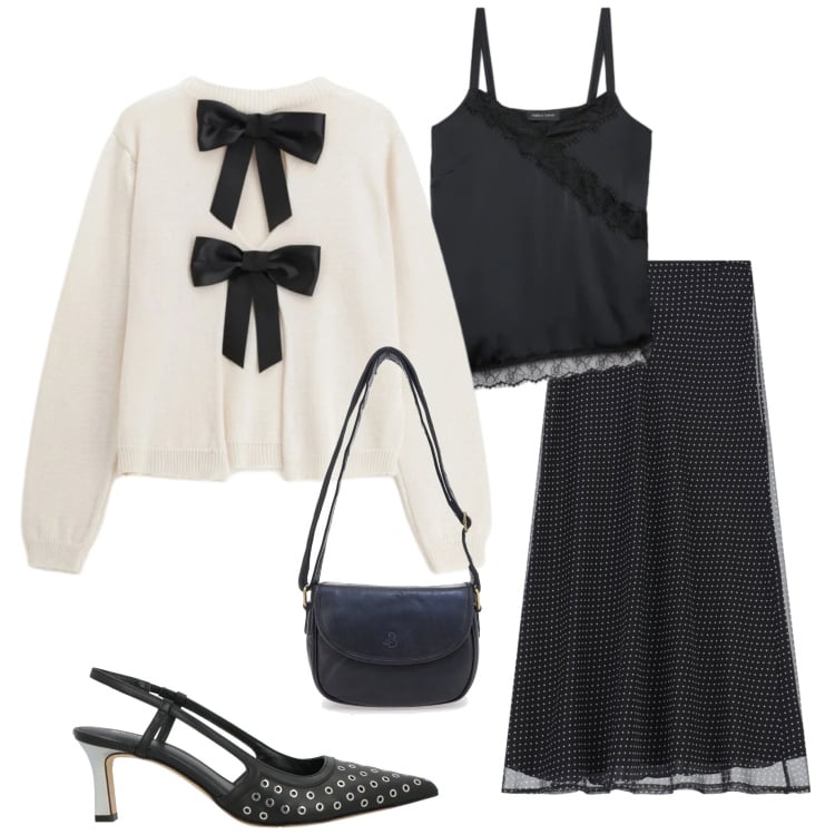 Outfit donna - Curve in movimento. Stile Casual chic per Serata fuori. Abbinamento con décolleté, gonne lunghe, canottiere, maglieria, borse a tracolla.