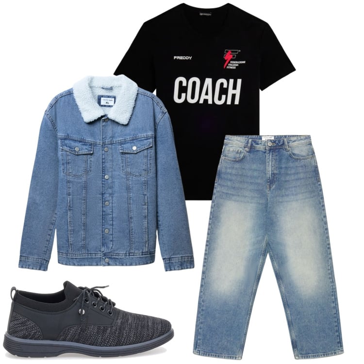 Outfit uomo - Total look #2375524. Stile Trendy per Tutti i giorni. Abbinamento con t-shirt, giacche, scarpe stringate, jeans dritti.