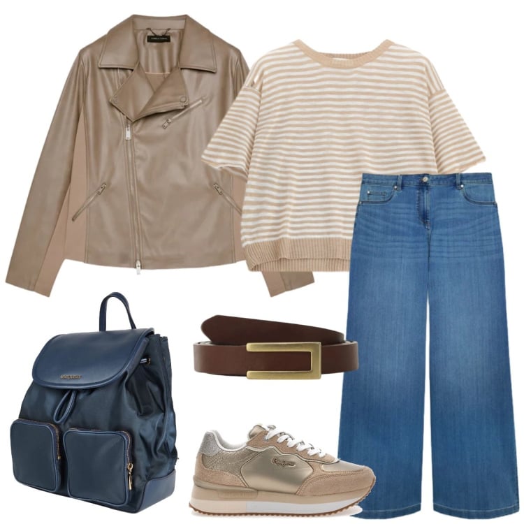 Outfit donna - Total look #2375526. Stile Casual per Scuola/Università. Abbinamento con zaini, maglieria, cinture, blazer, jeans, sneakers.