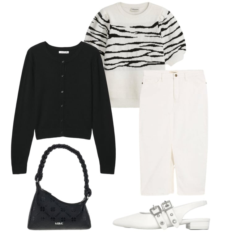 Outfit donna - Total look #2375527. Stile Casual chic per Tutti i giorni. Abbinamento con gonne longuette, maglieria, ballerine, cardigans, borse a mano.