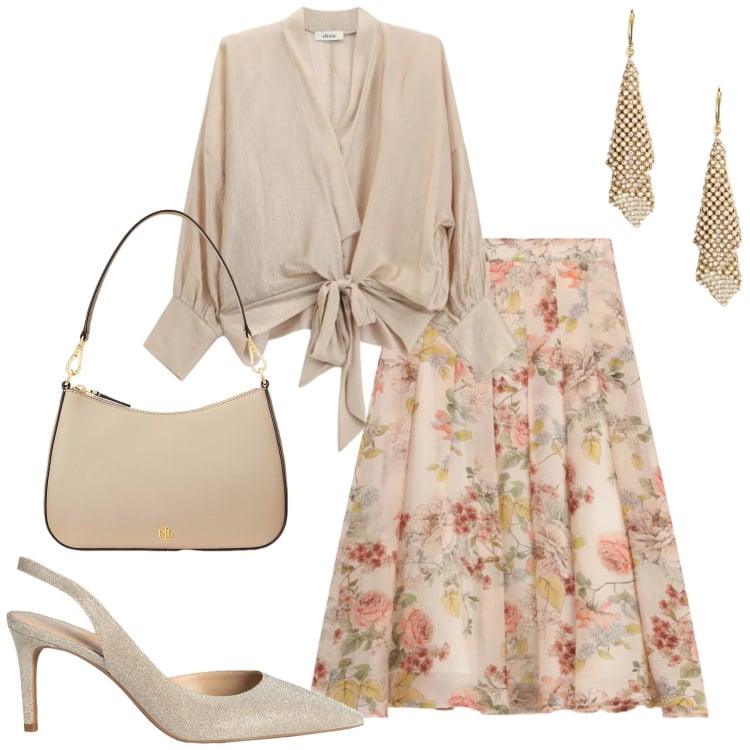 Outfit donna - Cerimonia. Stile Romantica per Cerimonia. Abbinamento con décolleté, gonne lunghe, bluse, borse a spalla, orecchini.