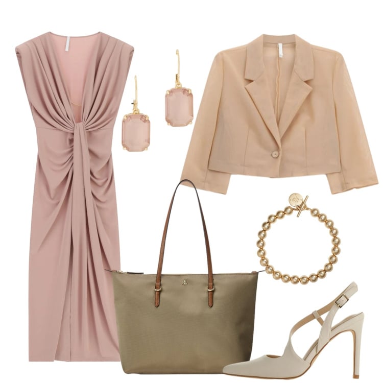 Outfit donna - Cool e chic. Stile Chic per Cerimonia. Abbinamento con vestiti lunghi, décolleté, blazer, orecchini, braccialetti, borse tote.