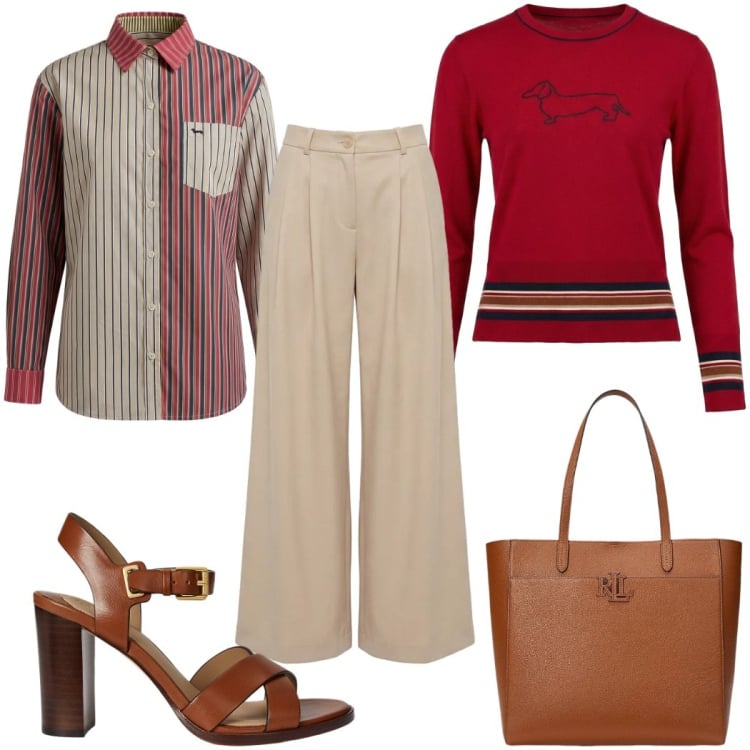 Outfit donna - Spring in Sale :70s. Stile 70s per Tutti i giorni. Abbinamento con maglieria, camicie, pantaloni, borse tote, sandali in pelle.