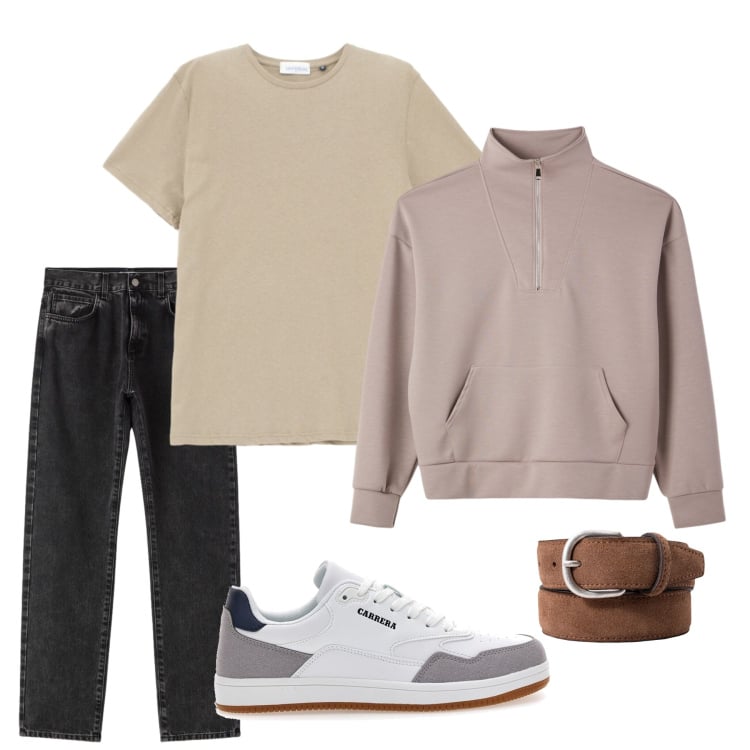 Outfit uomo - Mix stile sportivo e comfort. Stile Casual per Tutti i giorni. Abbinamento con t-shirt, felpe, cinture, jeans dritti, sneakers.