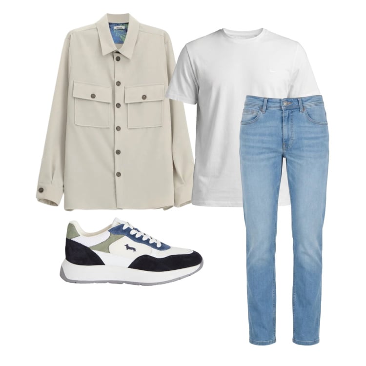 Outfit uomo - Aprile. Stile Trendy per Tutti i giorni. Abbinamento con t-shirt, sneakers, jeans, camicie.