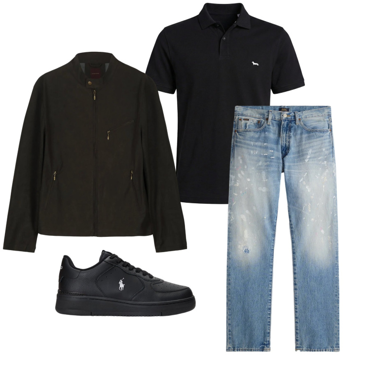 Outfit uomo - Aprile. Stile Trendy per Tutti i giorni. Abbinamento con polo, sneakers, jeans dritti, giacche.