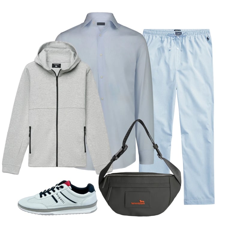 Outfit uomo - Eleganza Casual. Stile Urban per Tutti i giorni. Abbinamento con borse sportive, pantaloni, sneakers, camicie, felpe con cappuccio.