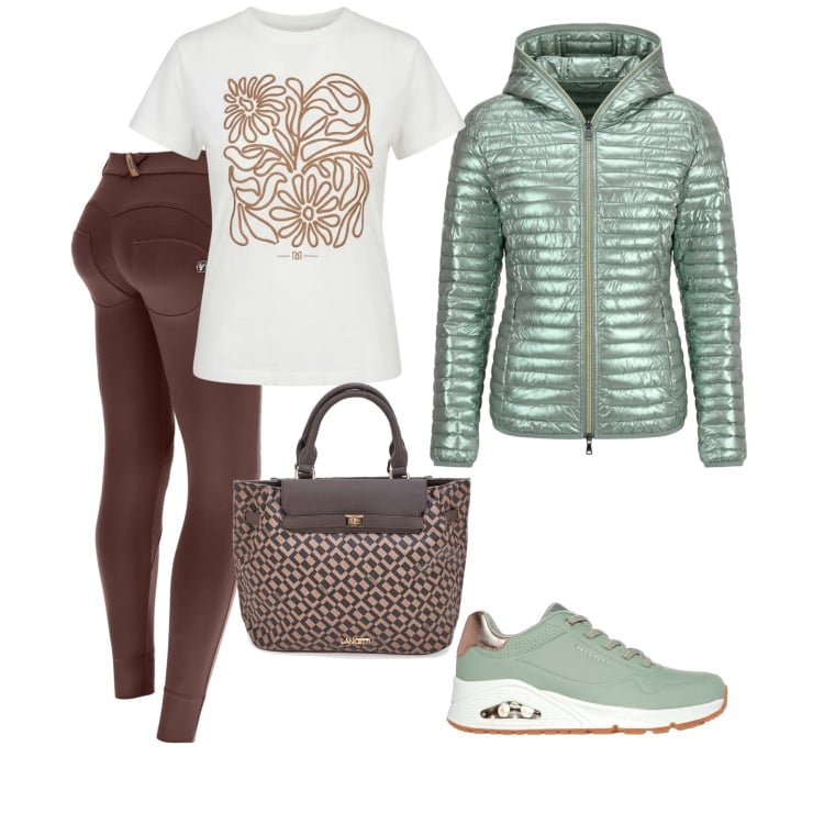 Outfit donna - Total look #2375633. Stile Casual per Tutti i giorni. Abbinamento con t-shirt, pantaloni skinny, blazer, borse a mano, sneakers.