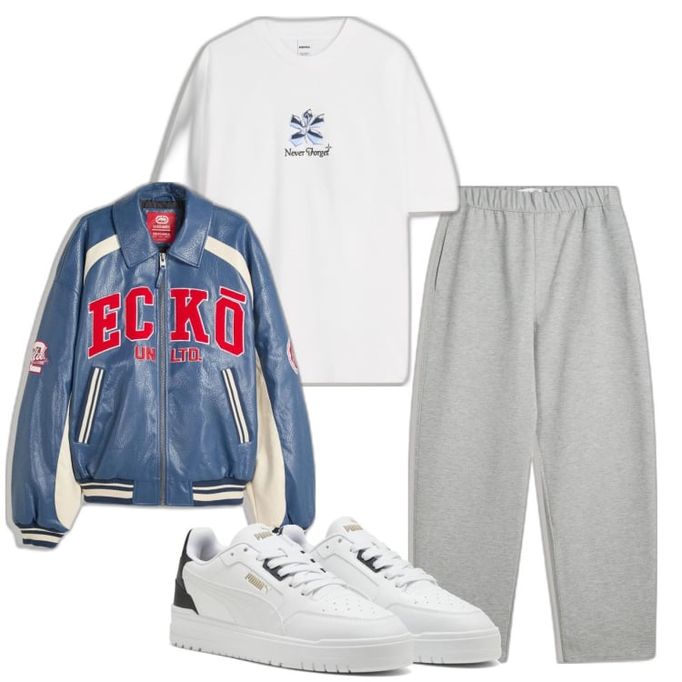 Outfit hombre - Casual look. Estilo Casual para Todos los días. Combinación con pantalones, sneakers, chaquetas, camiseta.