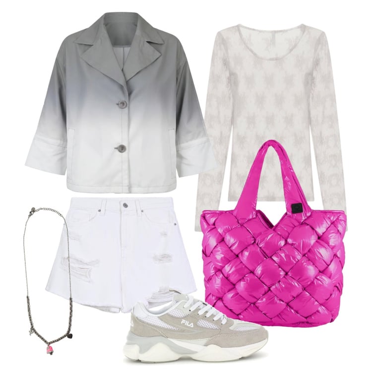 Outfit donna - Aprile. Stile Trendy per Tutti i giorni. Abbinamento con top, ciondoli, borse tote, cappotti, shorts, sneakers.