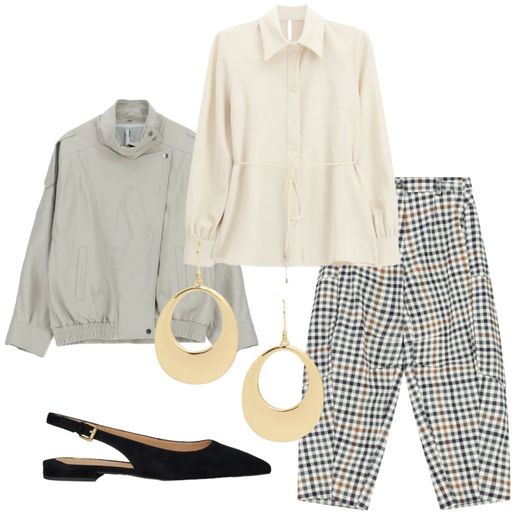 Outfit donna - Total look #2375690. Stile Glamour per Tutti i giorni. Abbinamento con pantaloni a palazzo, camicie, giacche, ballerine, orecchini.