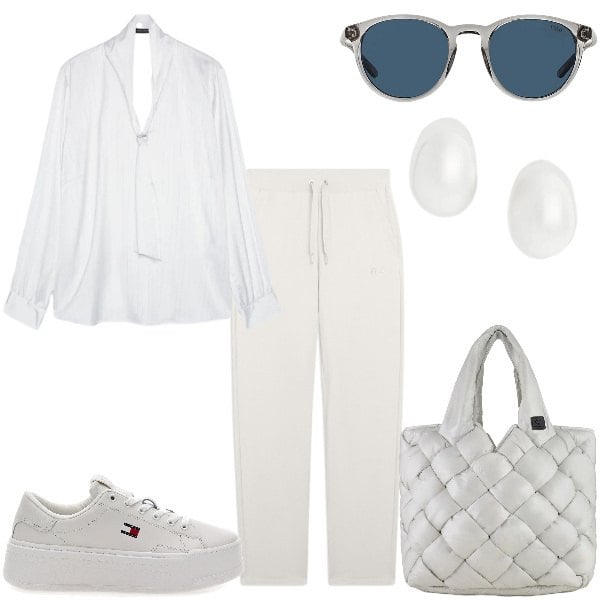 Outfit donna - Total look #2375695. Abbinamento con bluse, pantaloni, borse tote, occhiali da sole, orecchini, sneakers.