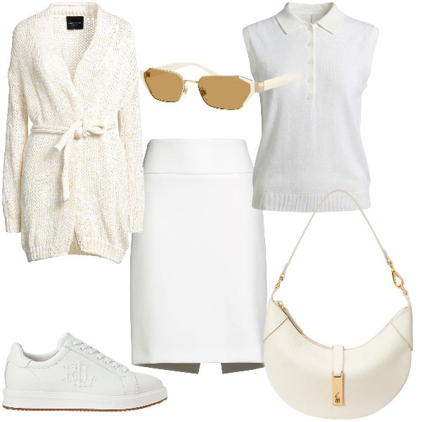 Outfit donna - Total look #2375696. Abbinamento con minigonne, cardigans, polo, sneakers, borse a spalla, occhiali da sole.