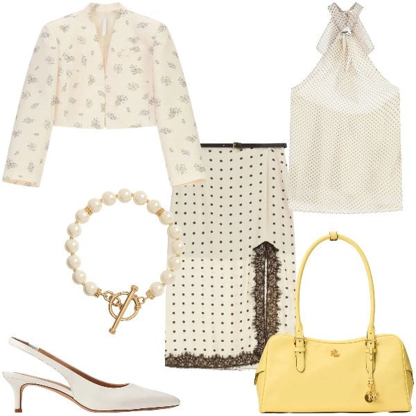 Outfit donna - Total look #2375701. per Cerimonia. Abbinamento con gonne lunghe, blazer, top, décolleté, borse a mano, collane.