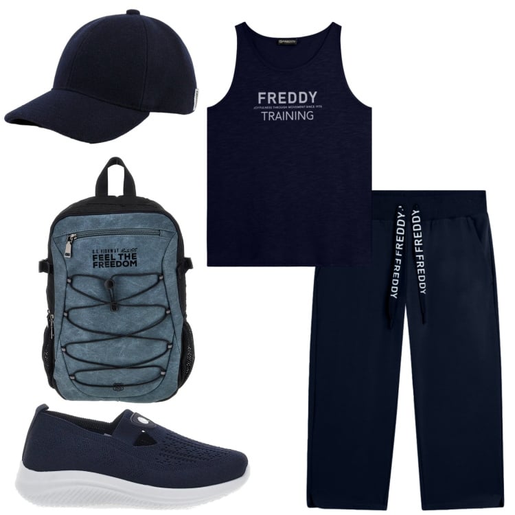 Outfit donna - Total look #2375704. Stile Casual per Sport. Abbinamento con canottiere, pantaloni, cappelli con visiera, sneakers, zaini.