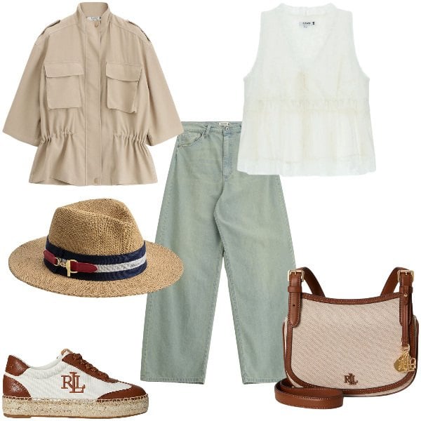 Outfit donna - Total look #2375711. Abbinamento con jeans, parka, top, sneakers, borse a tracolla, cappelli.