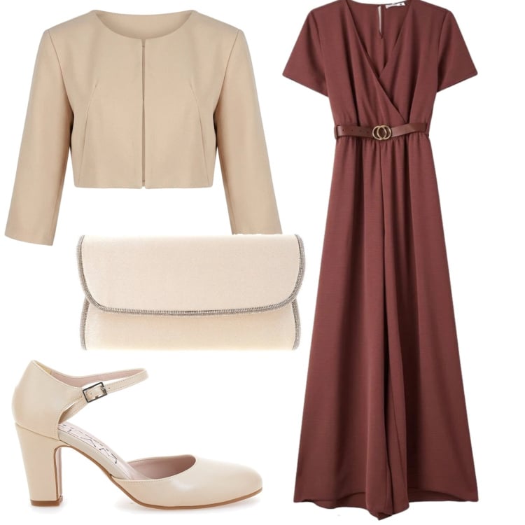 Outfit donna - Total look #2375712. Stile Chic per Cerimonia. Abbinamento con bolero, décolleté, vestiti lunghi, borse a tracolla.