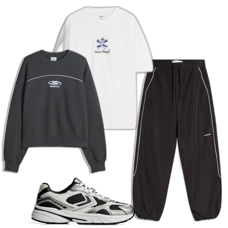 Outfit hombre - Deportes. Estilo Casual para Deporte. Combinación con sudaderas, camiseta, sneakers, pantalones.