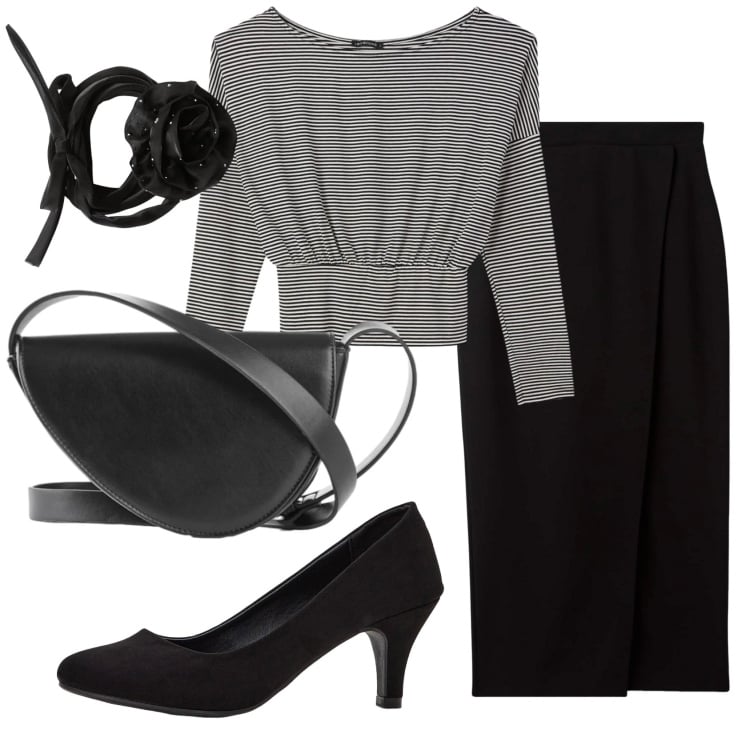 Outfit donna - Total look #2375720. Stile Bon Ton per Serata fuori. Abbinamento con décolleté, borse a tracolla, gonne longuette, collane, t-shirt.