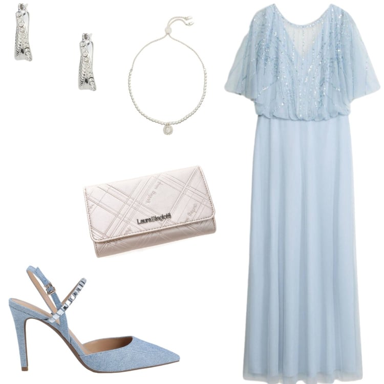 Outfit donna - L\'abito romantico in tulle. Stile Romantica per Cerimonia. Abbinamento con décolleté, vestiti lunghi, braccialetti, orecchini, portafogli.