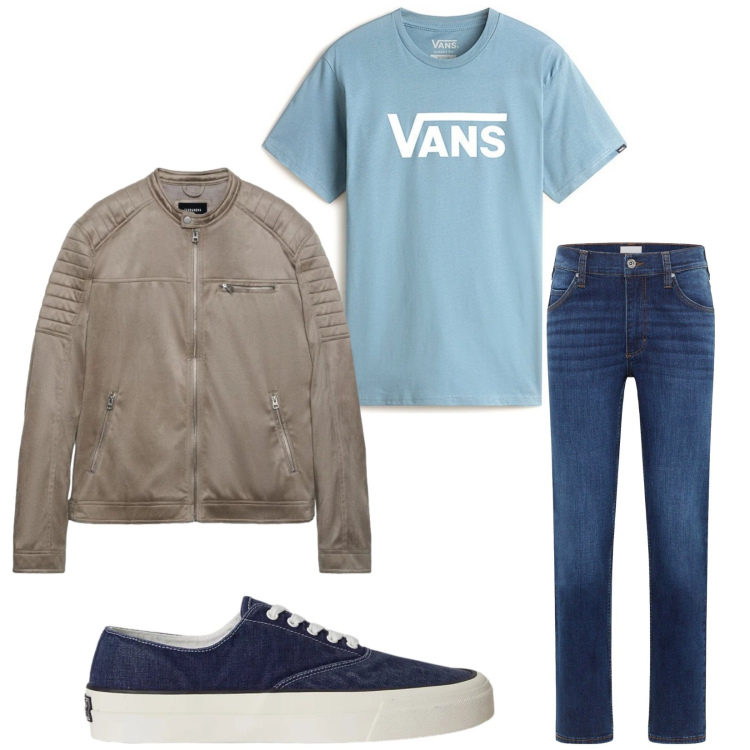 Outfit uomo - Total look #2375735. Stile Casual per Tutti i giorni. Abbinamento con jeans dritti, giacche, sneakers, t-shirt.