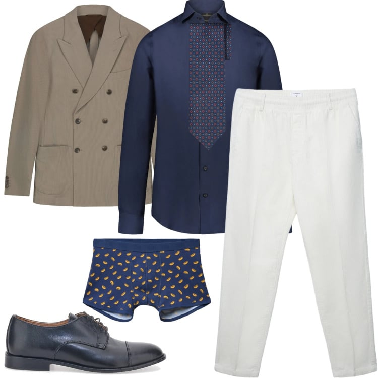 Outfit uomo - Working week. Stile Trendy per Tutti i giorni. Abbinamento con camicie, scarpe stringate, boxer, pantaloni, giacche, cravatte.