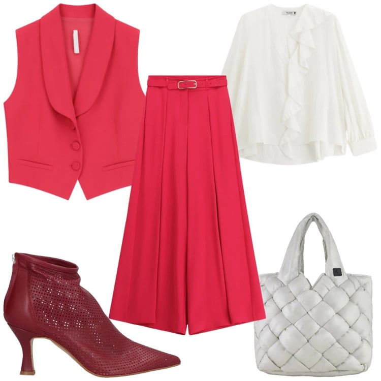 Outfit donna - Colori che illuminano - rosso. Stile Trendy per Tutti i giorni. Abbinamento con stivaletti, bluse, pantaloni a palazzo, gilet, borse tote.