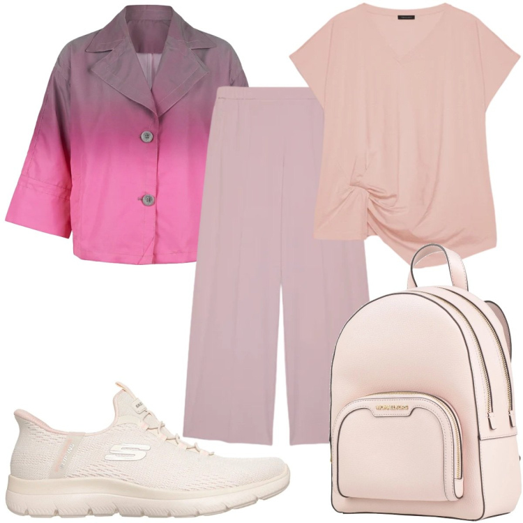 Outfit donna - Colori che illuminano - rosa. Stile Trendy per Tutti i giorni. Abbinamento con zaini, pantaloni, t-shirt, cappotti, sneakers.