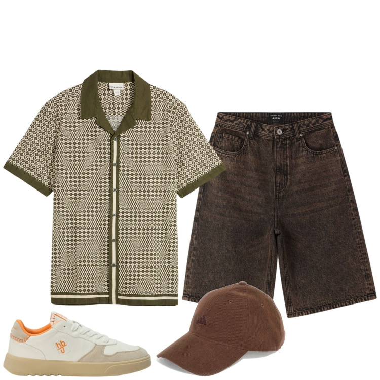 Outfit uomo - Total look #2375775. Stile Casual per Tutti i giorni. Abbinamento con camicie a manica corta, sneakers, bermuda, cappelli con visiera.