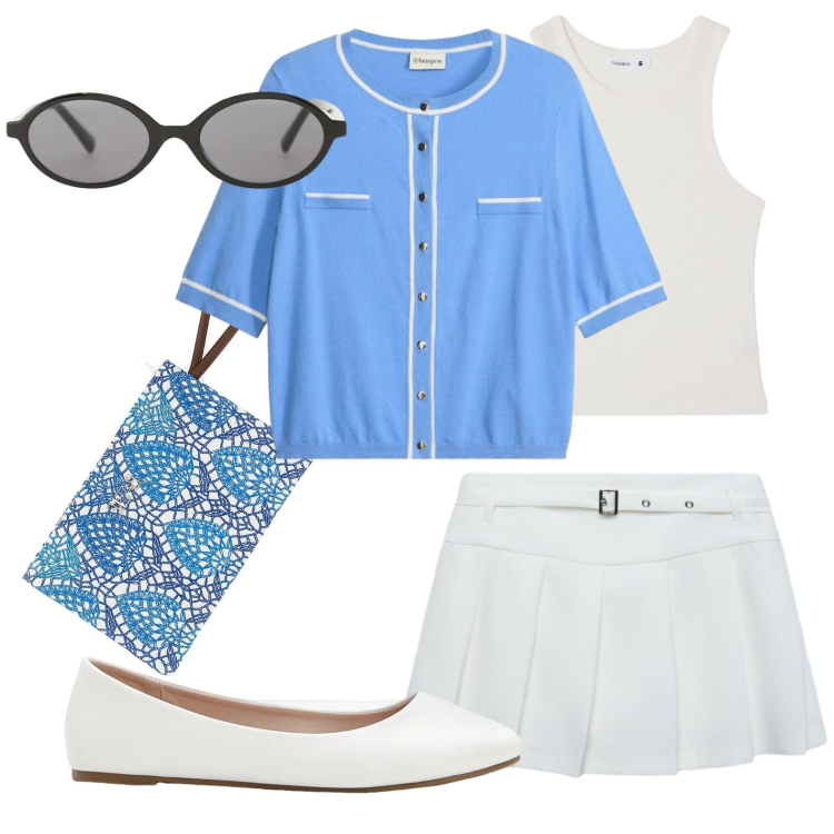 Outfit donna - Retrò. Stile Vintage retrò per Scuola/Università. Abbinamento con ballerine, cardigans, occhiali da sole, pochette, minigonne, canottiere.