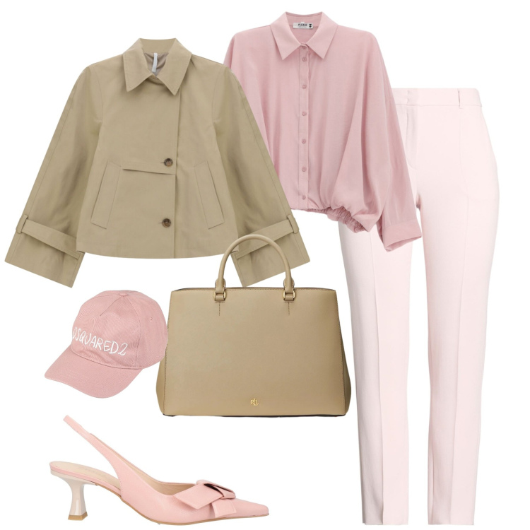 Outfit donna - Aprile. Stile Casual chic per Tutti i giorni. Abbinamento con pantaloni, décolleté, cappelli con visiera, trench, camicie, borse a mano.